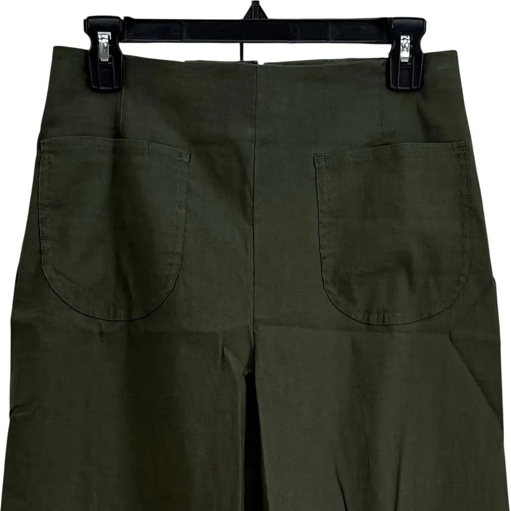 Anthropologie Maeve Colette Magic Fabric Ruffle Hem Crop Wide-Leg Pants 28 Green